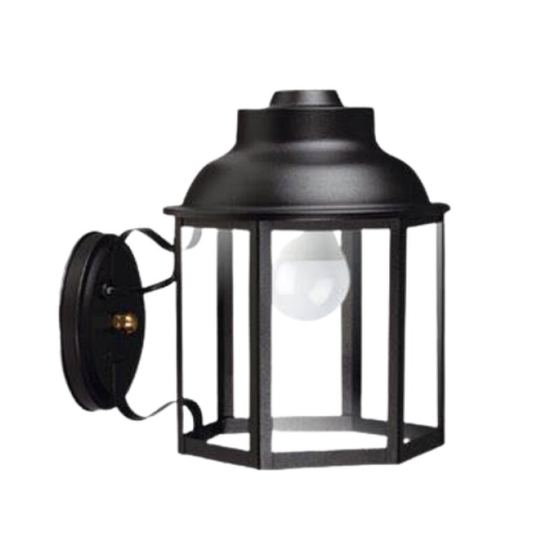 Farol Hexagonal Negro E27 C/ Fijacion Esquinero