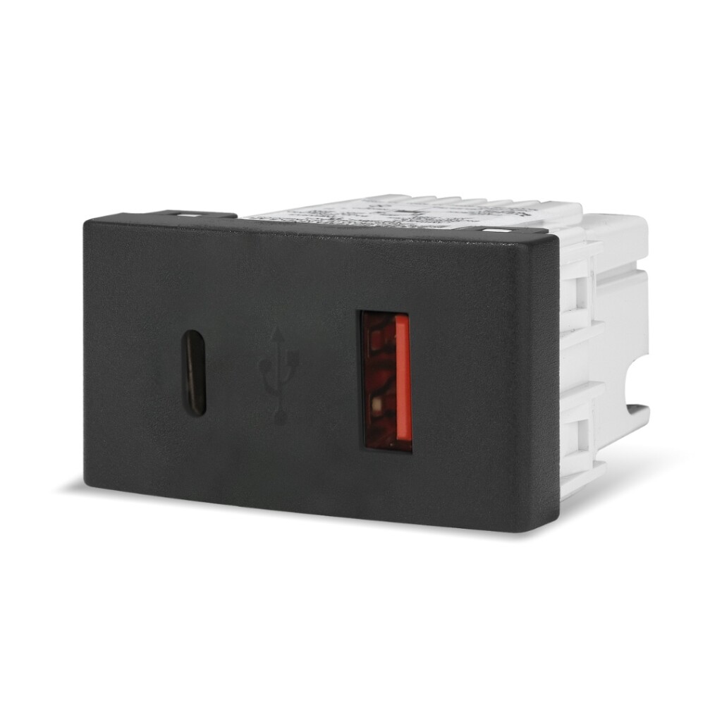 Toma Doble USB A+c 30w. Negro Sist. Mod.