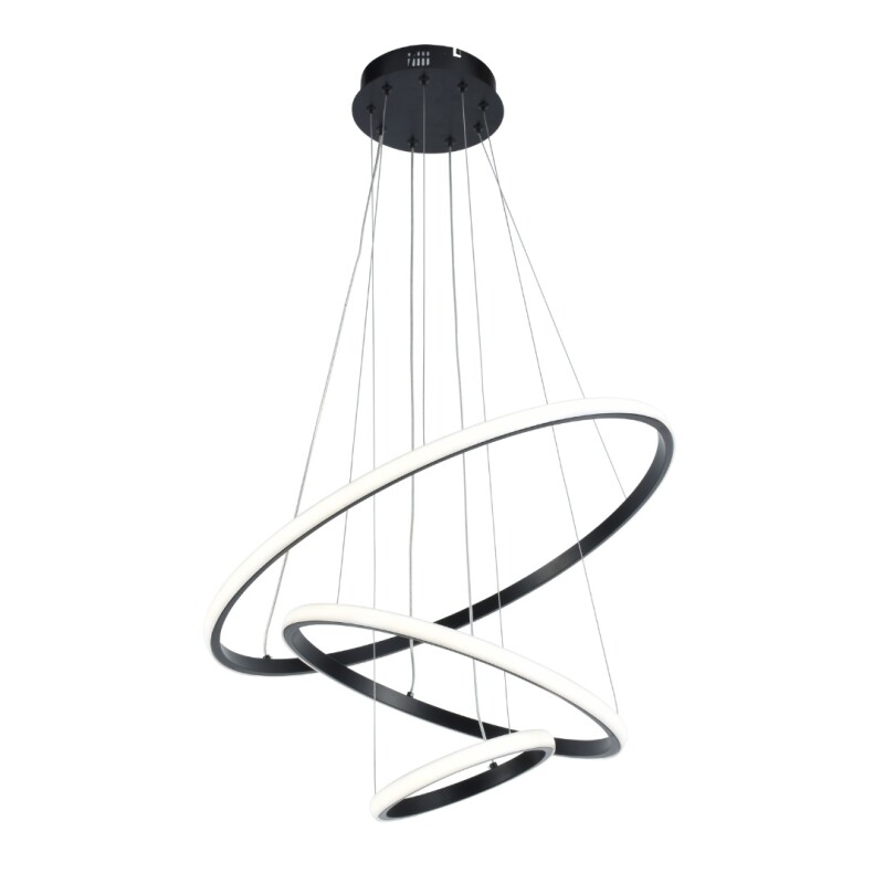 Colgante LED 38W Anillos 3000K Negro 20+40+60CM