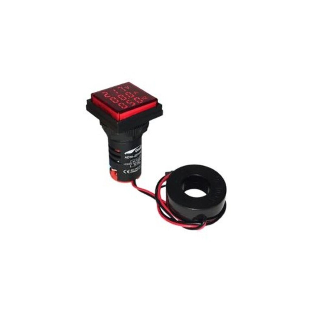 Volt/Amp/Frec Dig LED 22MM Rojo 100A/70-450V/20-75HZ