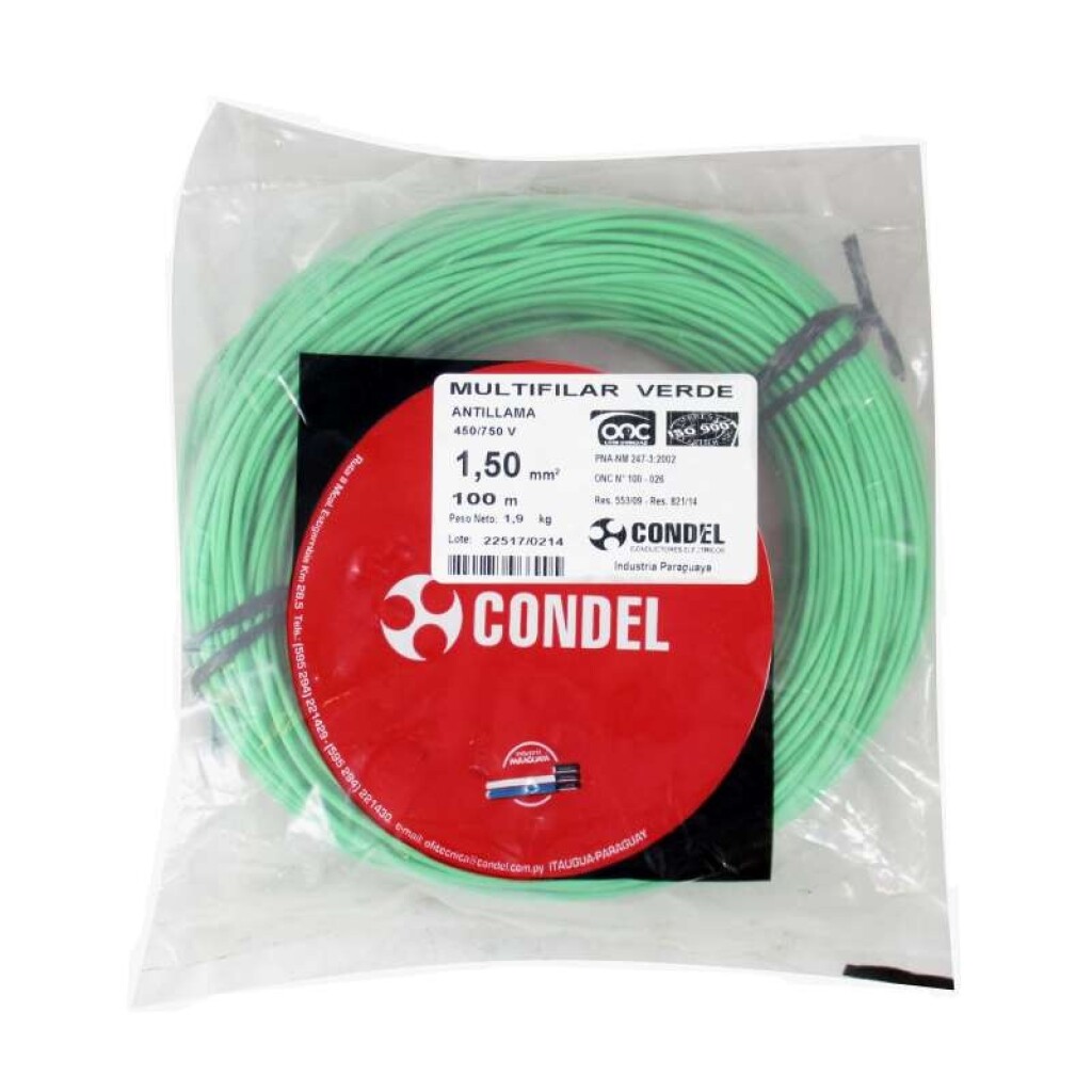 Cable Multifilar 1,50MM2 Verde CONDEL