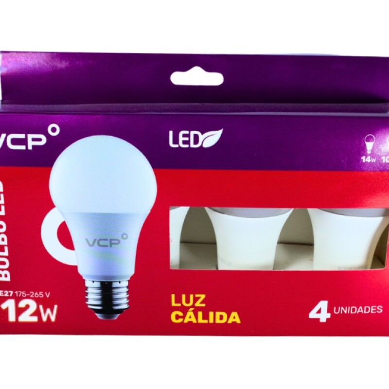 Lampara LED Bulbo 12W E27 3000K Pack 4