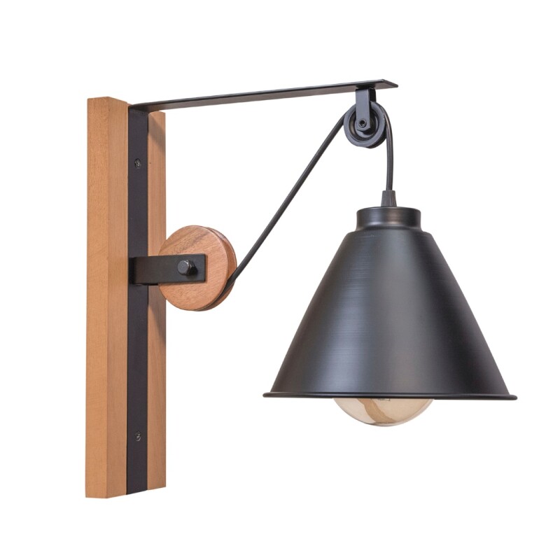 Aplique Celeiro 1L E27 Negro y Madera D20CM