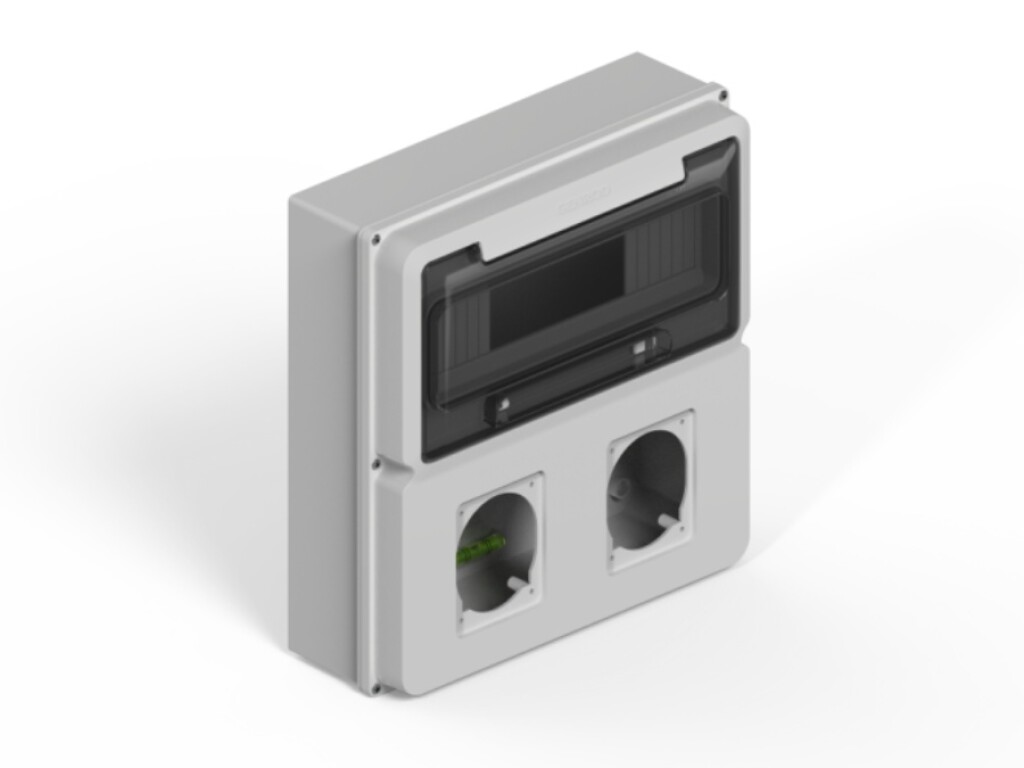 Tablero Ext IP65 p/12 polos DIN + un módulo p/2 tomas encap.- Scame/ STECK. GENROD