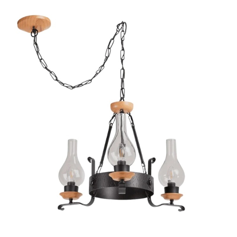 Colgante Oxford 3L E27 Vidrio Negro y Mad