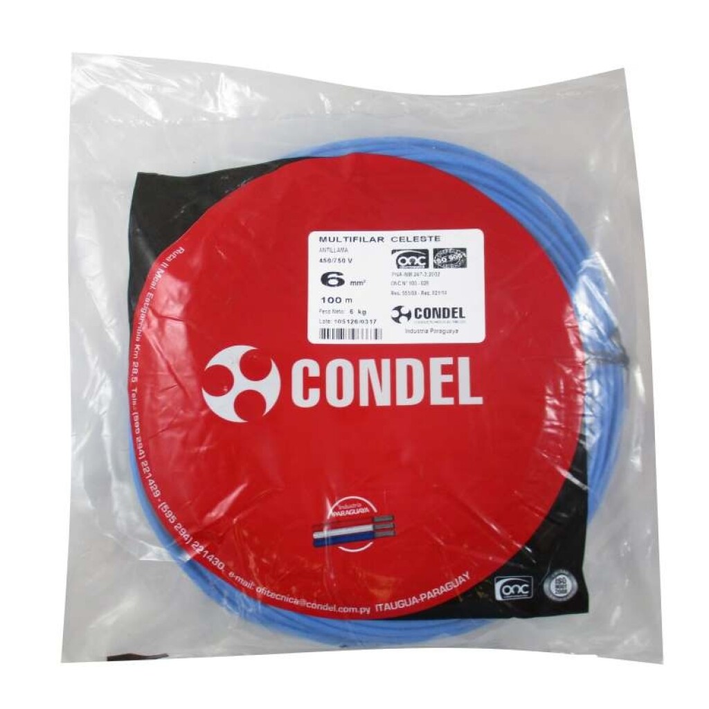 Cable Multifilar 6,00MM2 Celeste CONDEL.