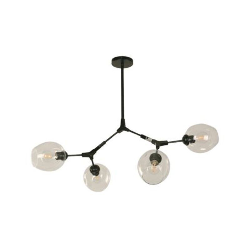 Colgante Orion 4L E27 Negro y Vidrio Transparente
