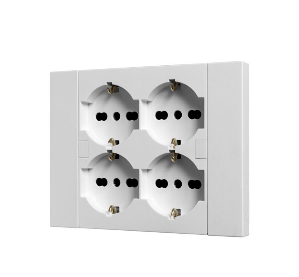 Placa de 4 Tomas Schuko 2P+T Quadra Blanco. MOLVENO