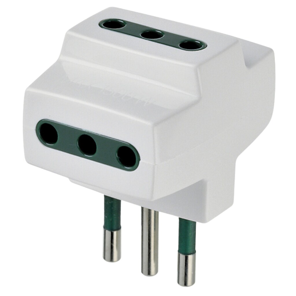 Ficha Triple 2P+T 10A. Max 1500W. Blanco VIMAR