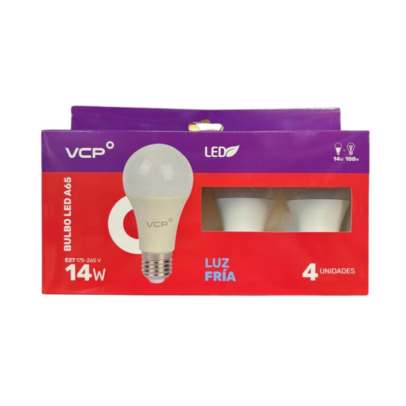 Lampara LED Bulbo 14W E27 6500K - NT A65 Pack 4
