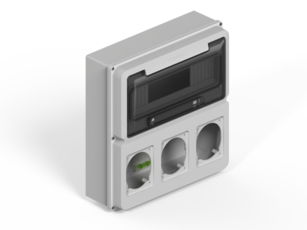 Tablero Ext.IP65 p/12polos DIN + u módulo p/3 tomas e cap.- Scame/ STECK.