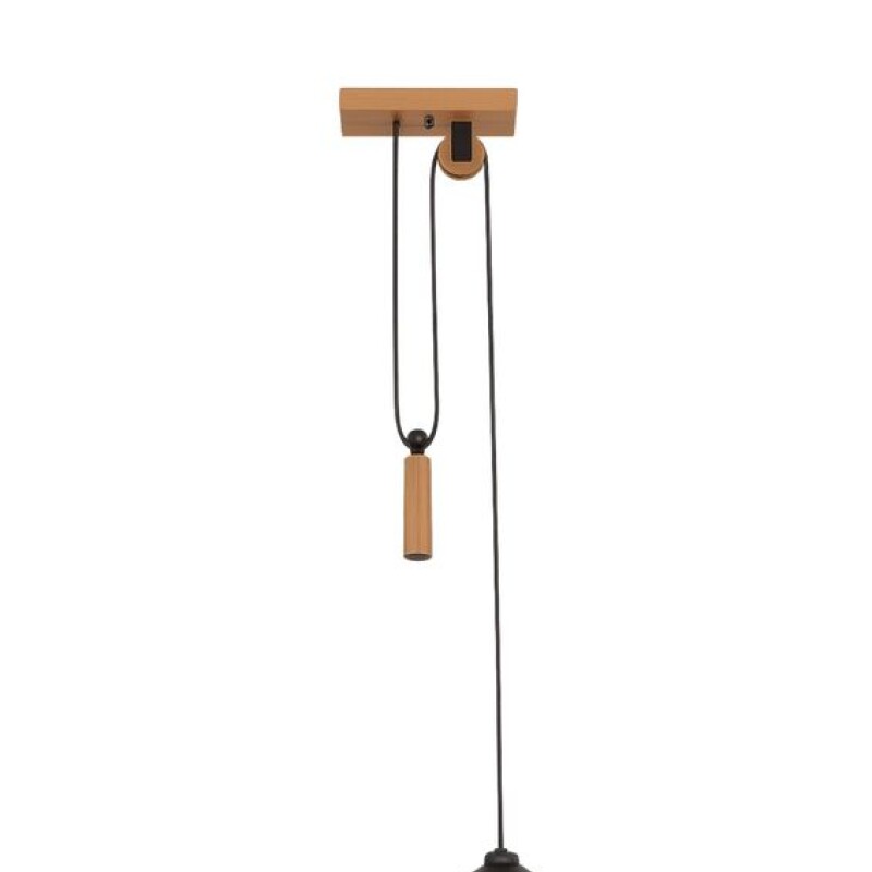 Colgante Celeiro 1L E27 Negro y Madera D45CM