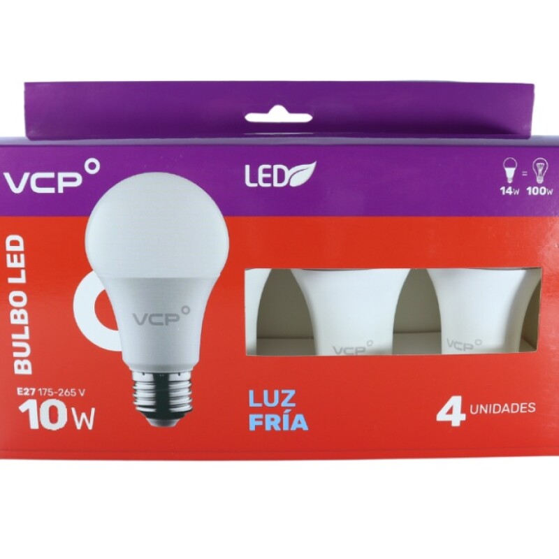 Lampara LED Bulbo 10W E27 6500K Pack 4