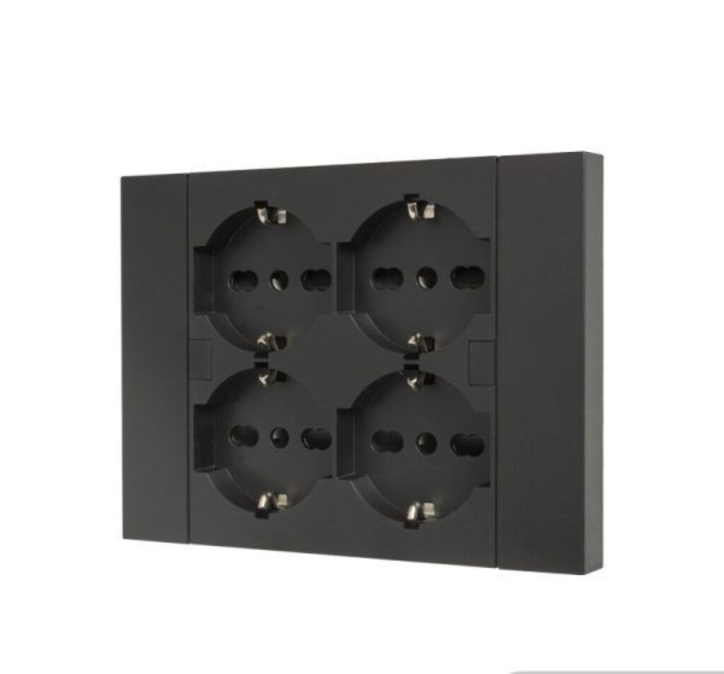 Placa de 4 Tomas Schuko 2P+T Quadra Negro. MOLVENO